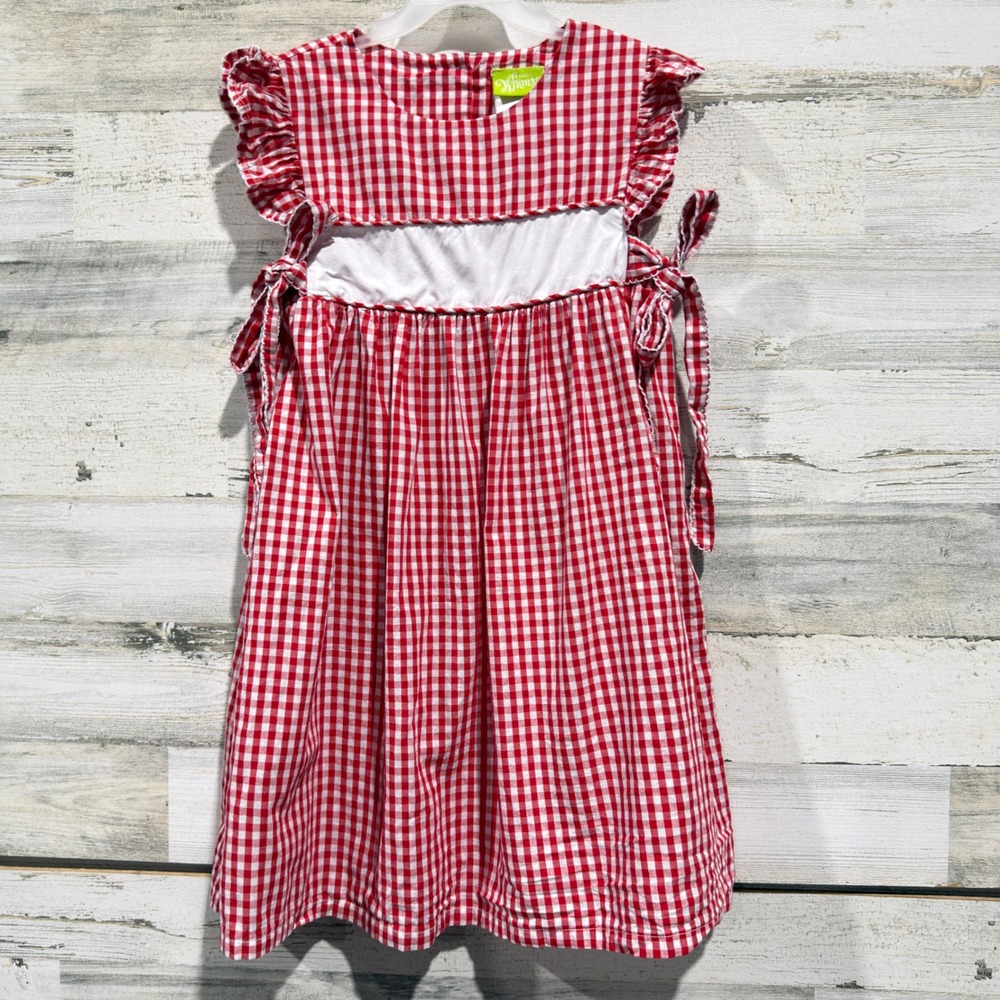 Classic Whimsy Dress Girls 10 Red Gingham Flutter Sleeve Cottagecore EUC